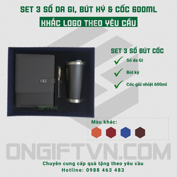 set 3 sổ da Gi bút cốc 600ml